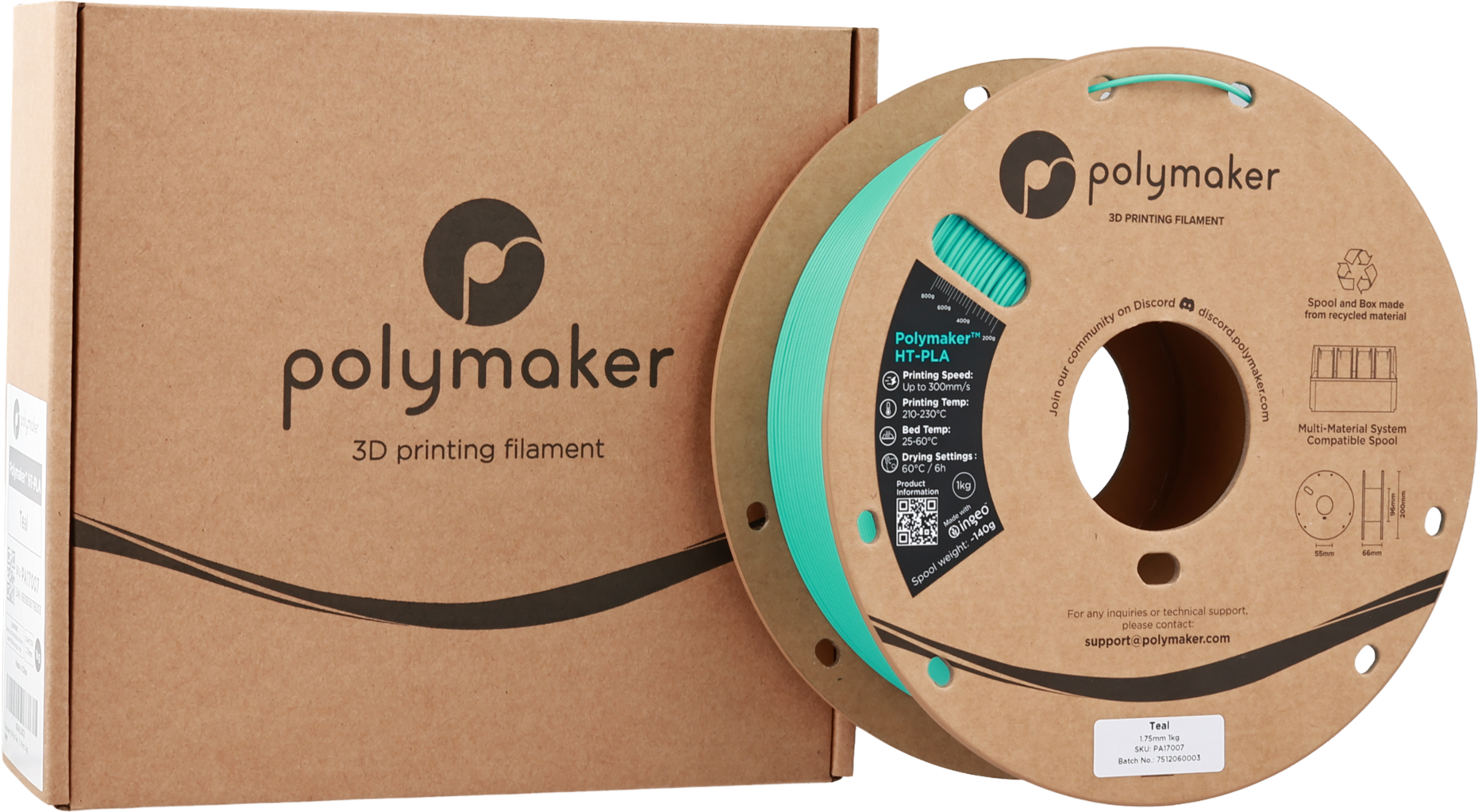 Polymaker  HT-PLA Teal, 1,75 mm / 1000 g    Hochleistungs-PLA für hitzestabile 3D Druckanwendungen in Teal