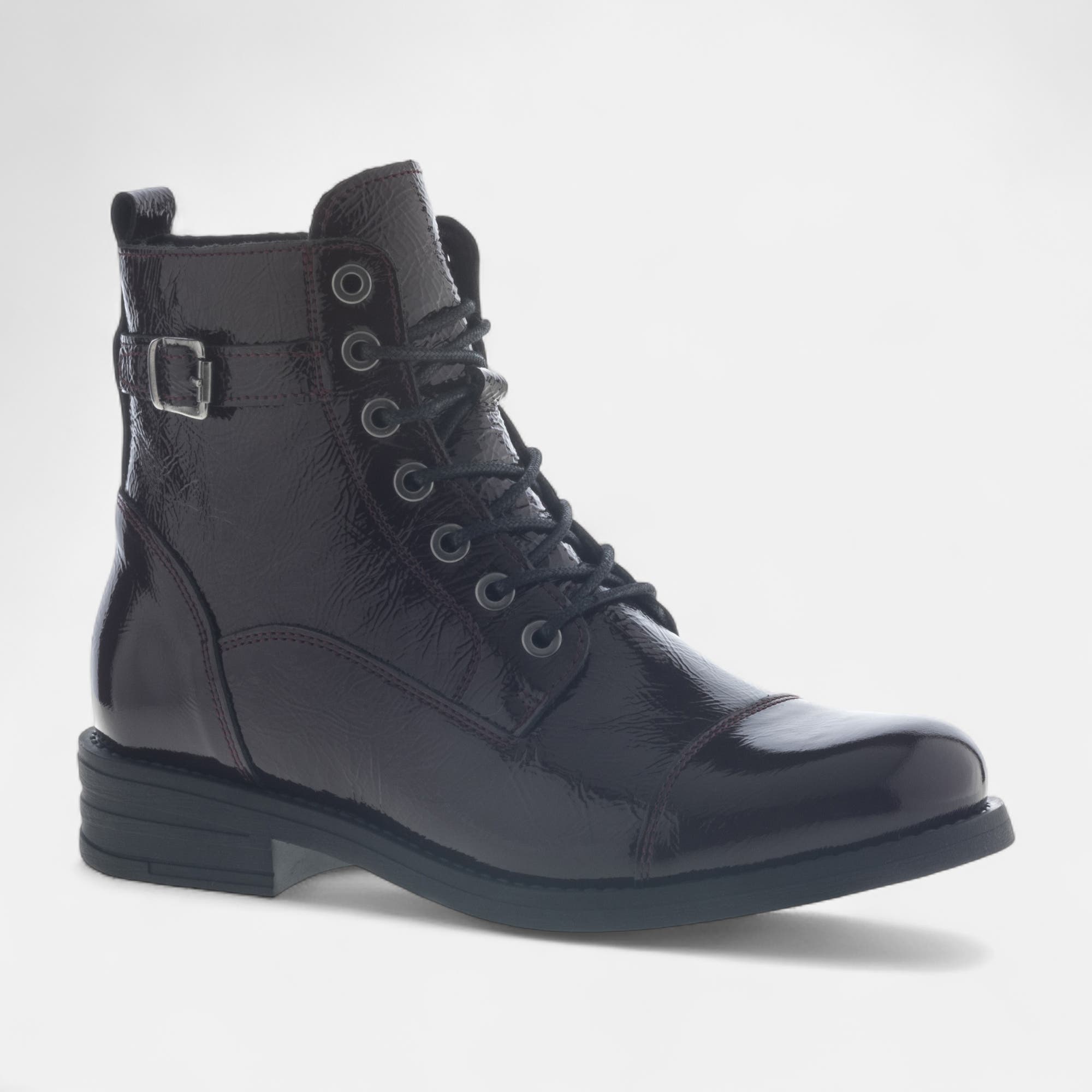 Bottines à lacets Femme en cuir bordeaux