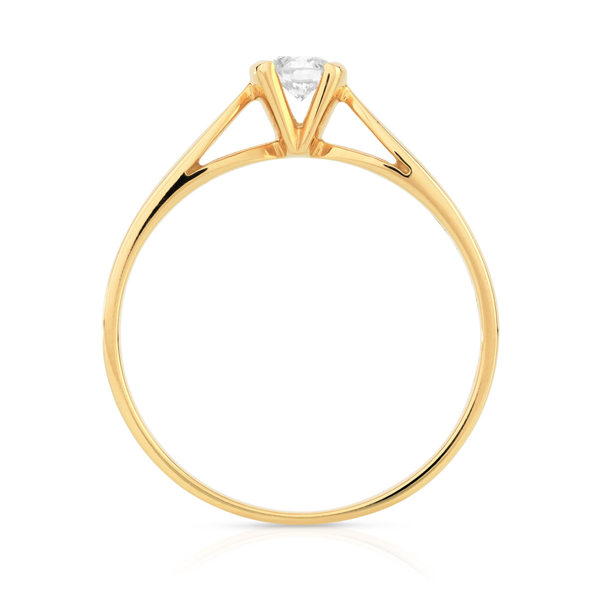 Bague solitaire or 750 jaune diamant synthétique 0.15 carat