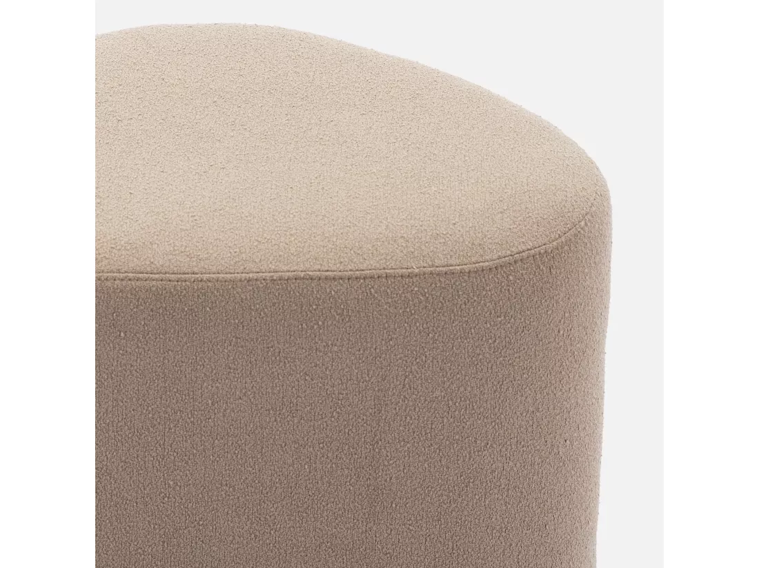 tabouret. pouf en forme de galet en tissu greige. TAO L 60 x P 44 x H 40cm