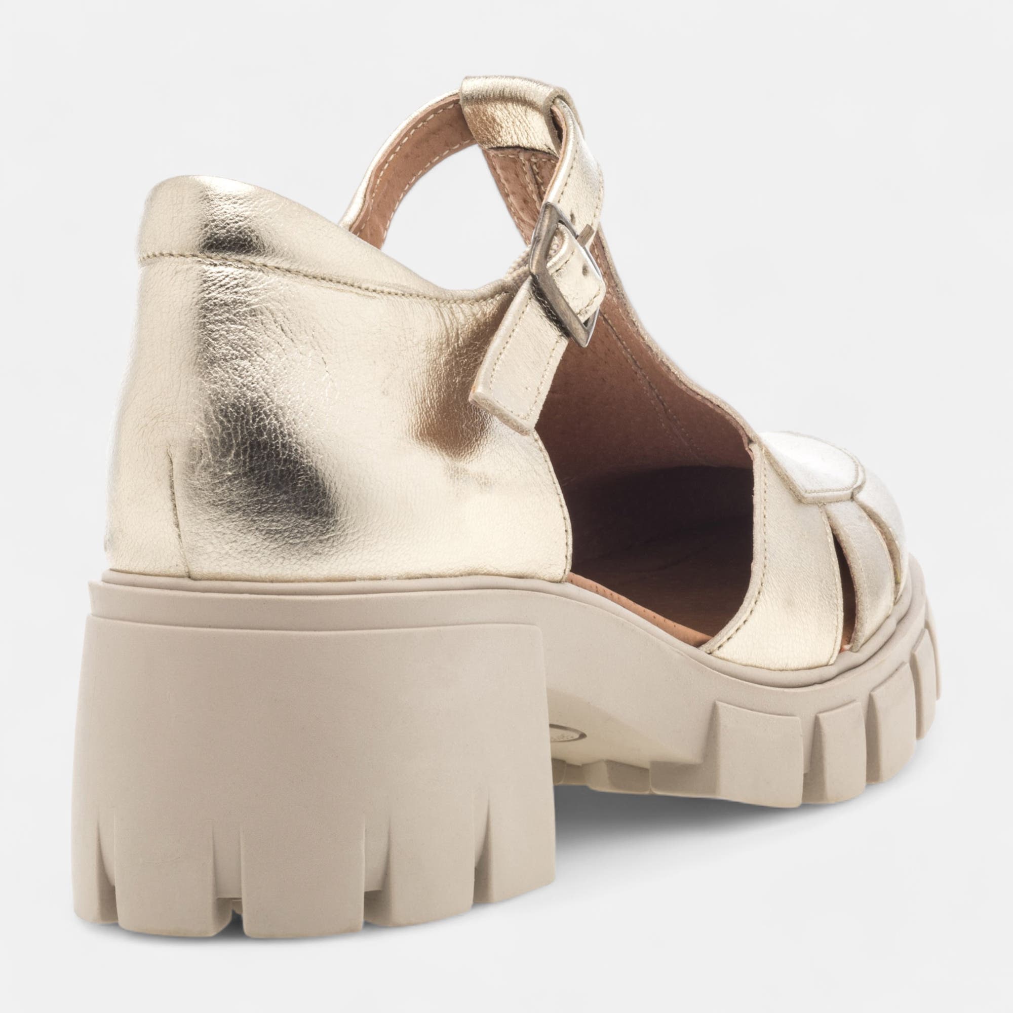 Mocassins à talon compensé Femme en cuir or