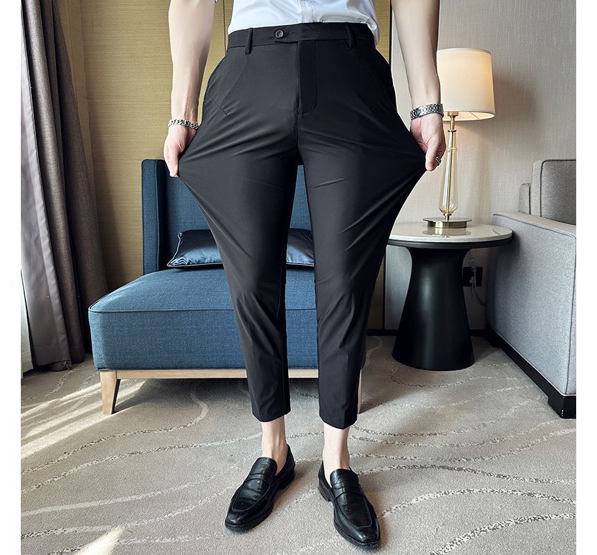 Lefitt - Effen cropped taps toelopende pantalon