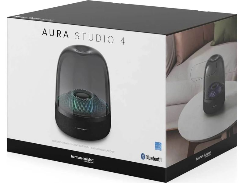 Harman/Kardon Aura Studio 4 Schwarz Bluetooth-Lautsprecher mit transparenter Kuppel und thematischer Beleuchtung
