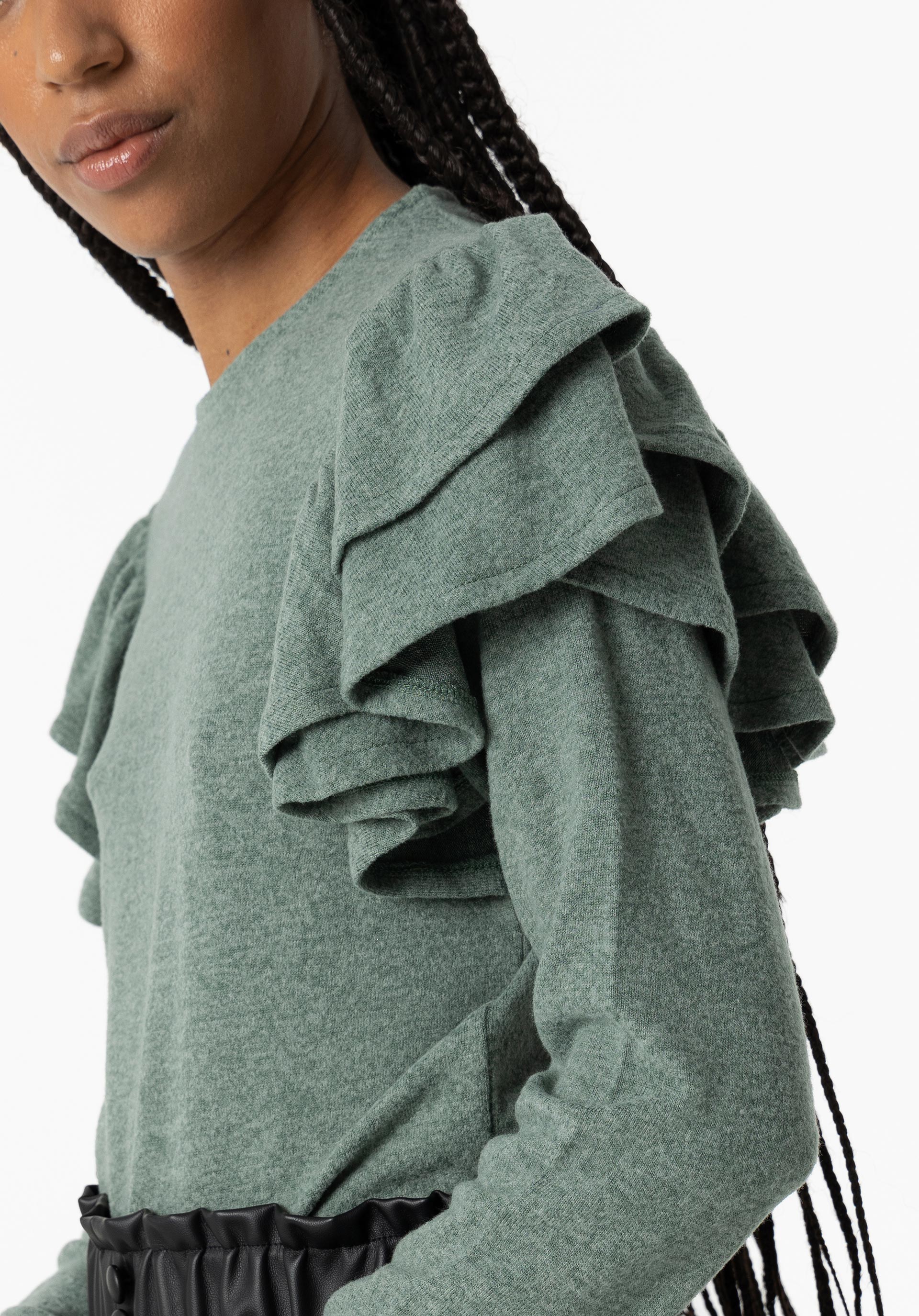 T-shirt Toque Suave com Folhos