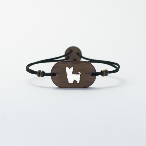 Pulseira de madeira Yorkshire personalizável, preta.