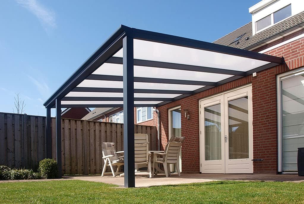 Terrassendach Terrassenüberdachung Bosco Bausatz mit Alu-Unterkonstruktion, Regenrinne und Montagematerial Stegplatte:Polycarbonat Opal|Abmessungen Terrassendach (B x T):5060 x 2500