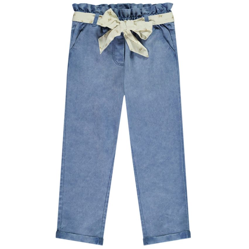 Pantalon paperbag avec ceinture imprimée à nouer pour fille - Bleu