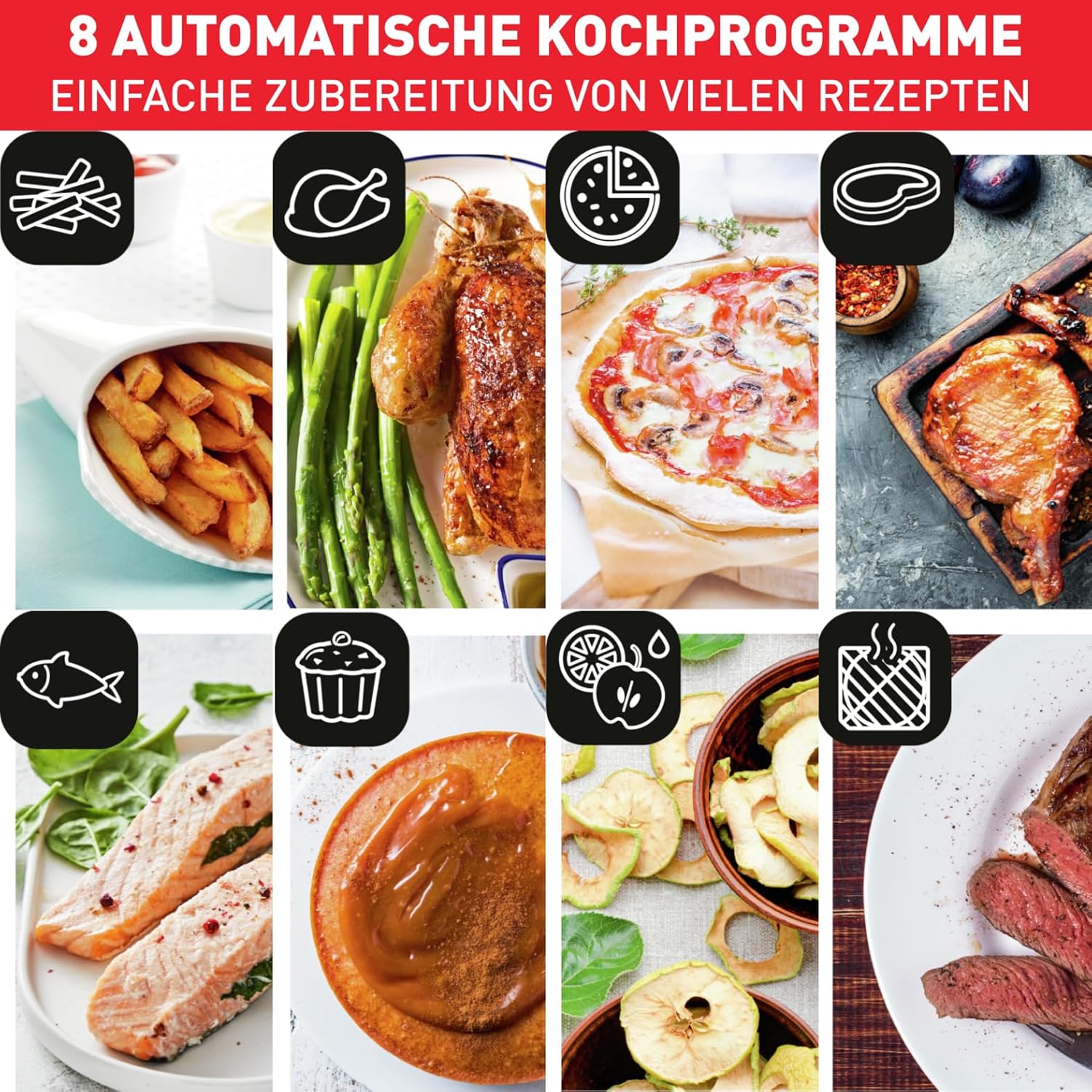 Tefal Easy Fry Oven & Grill 9-in-1 Heißluftfritteuse, 11 L für 6 Portionen, 7 Zubehörteile, 8 Programme, Online-Rezepte, gesunde Fritteuse ohne Öl, schnell & energiesparend, schwarz, FW5018