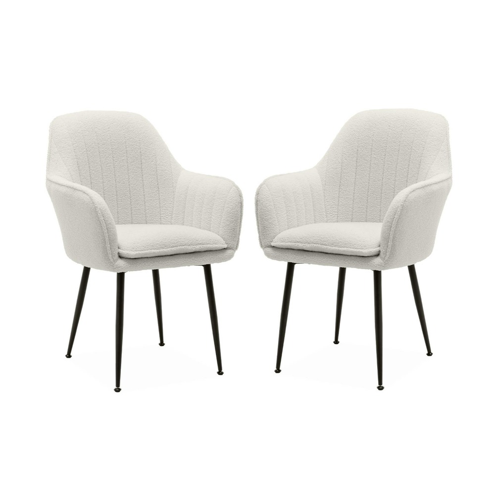 Lot de 2 fauteuils en bouclette et pieds en métal noir mat. Shella l 57 x p 59 x h 84.5