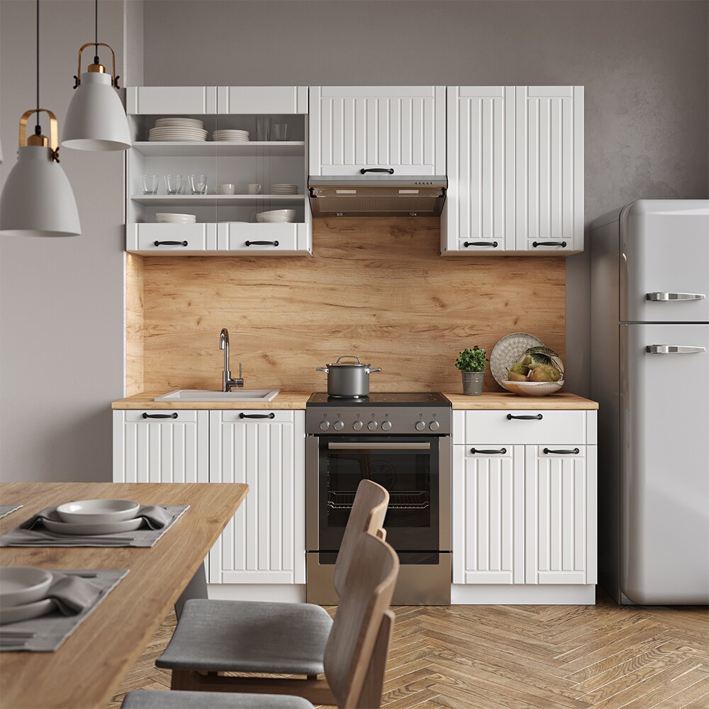 Vicco Küche Fame-Line 200 cm Küchenzeile Landhaus Küchenblock Einbau Weiß