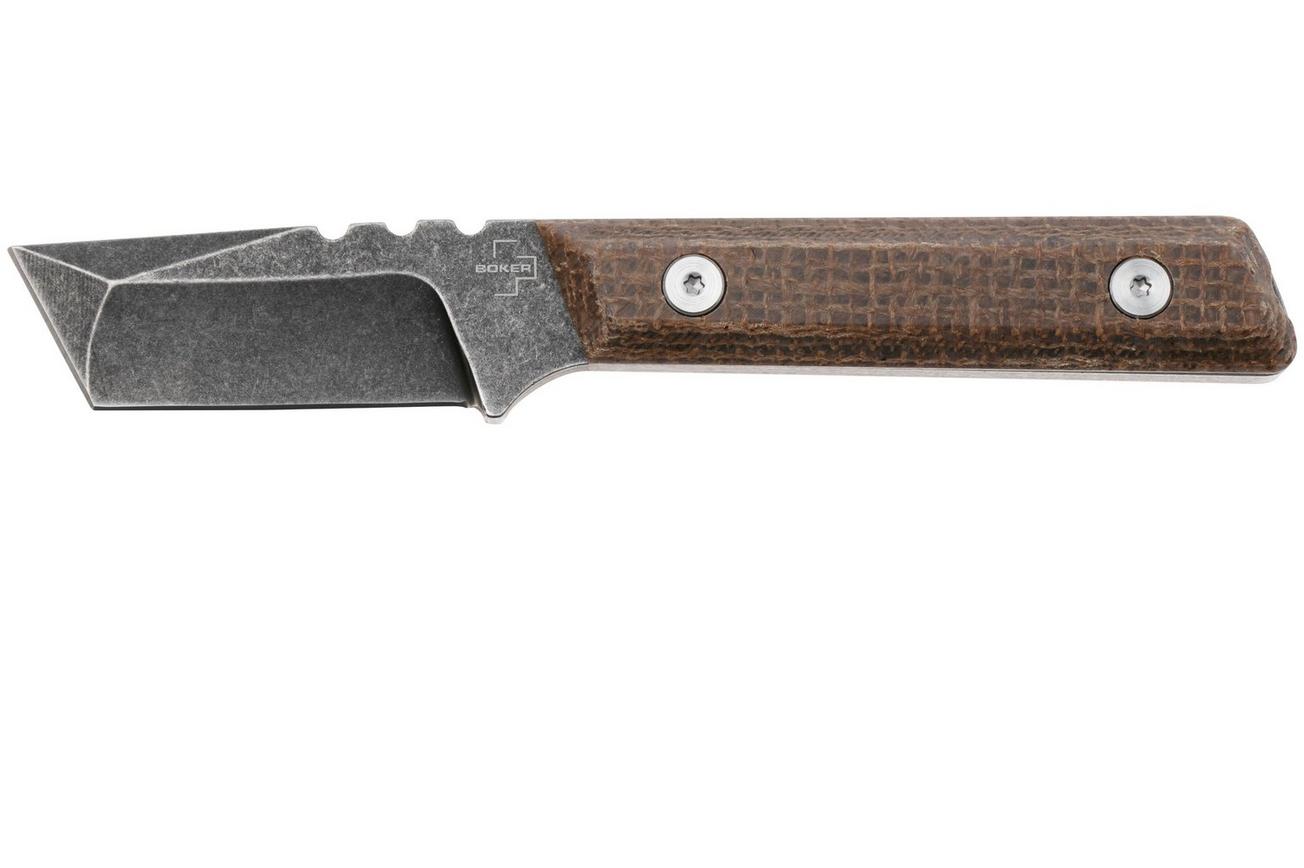 Böker Plus Thicker Clipper 02BO601, Blackwashed D2, Burlap Micarta, vaststaand mes, Brent Michael Smith design