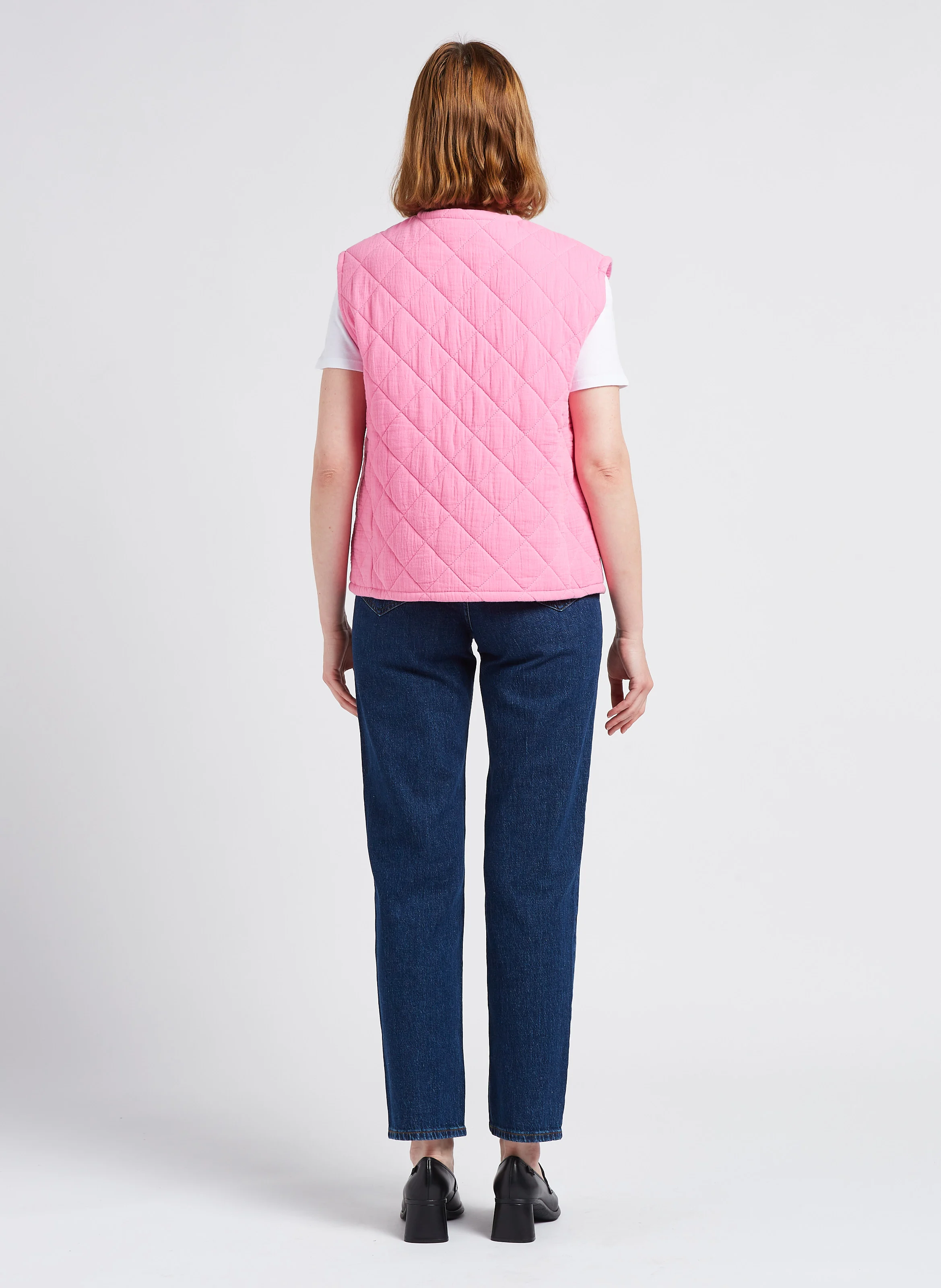 Jean droit à taille haute en coton délavé| Bleu