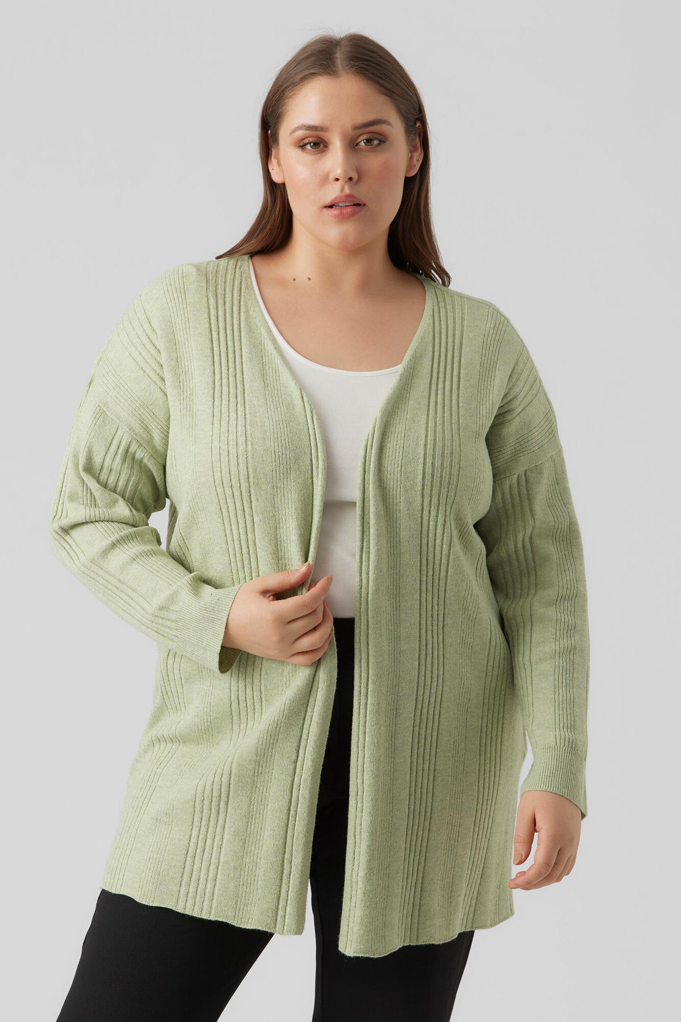 Cardigã básico de tricô plus size - Verde