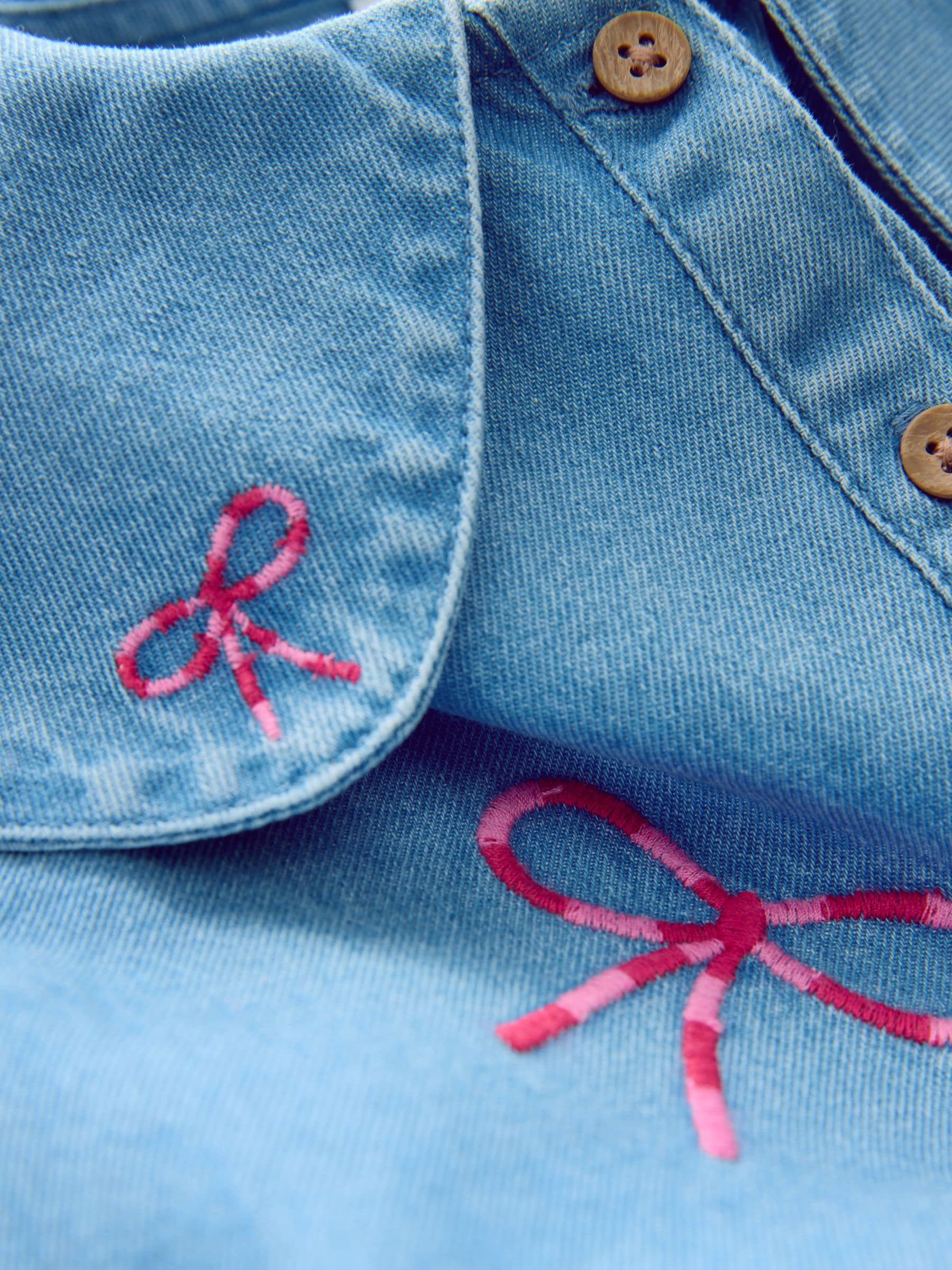 Bow Embroidered - Denim jurk met kraag (3mnd-8jr)