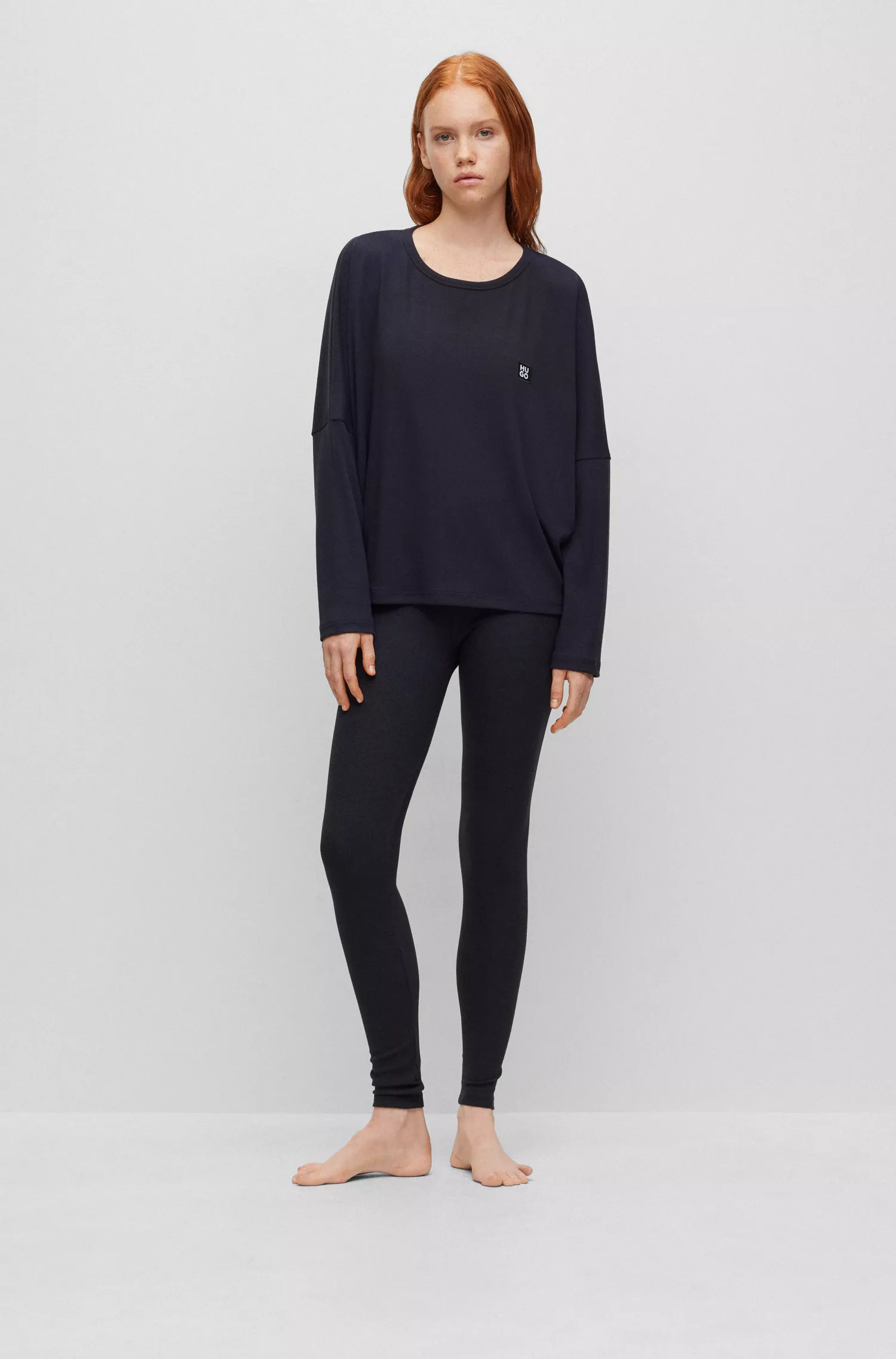 HUGO Vermelho - Blusa de pijama de modelagem relaxada com logotipo empilhado