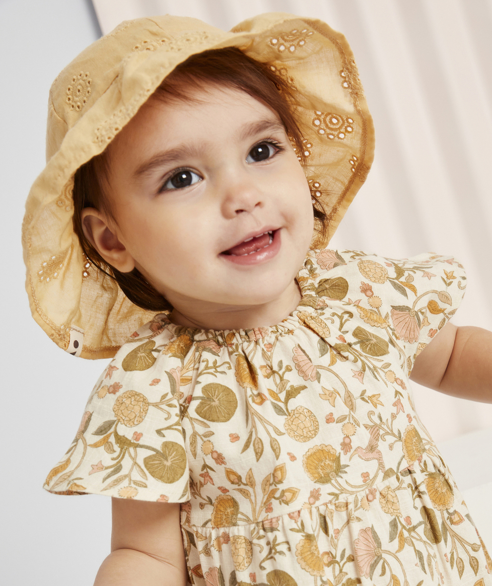 ROBE EN COTON BÉBÉ FILLE ÉCRUE ET IMPRIMÉE FLORAL