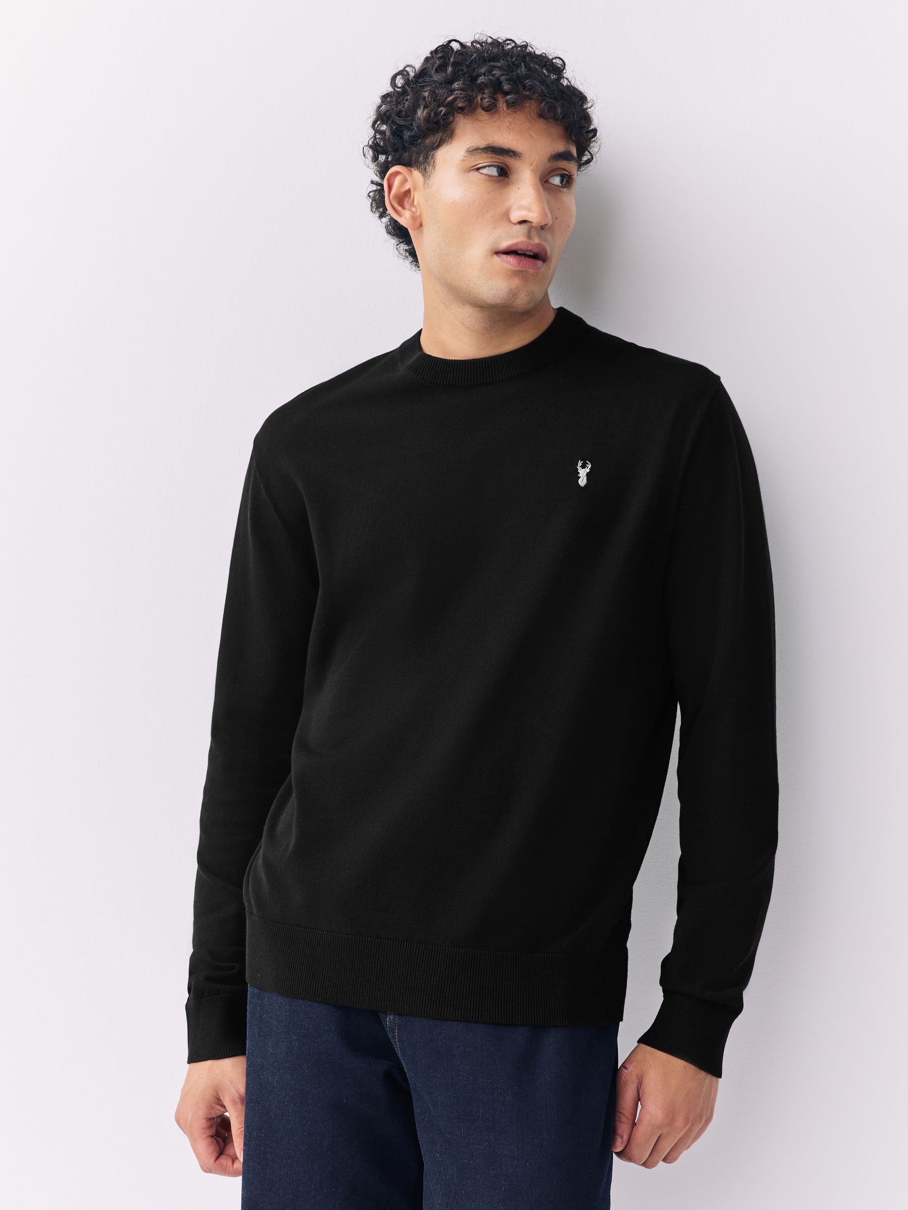 Zwart - Hertlogo - Regular Fit Cotton Rich Crew Neck Jumper