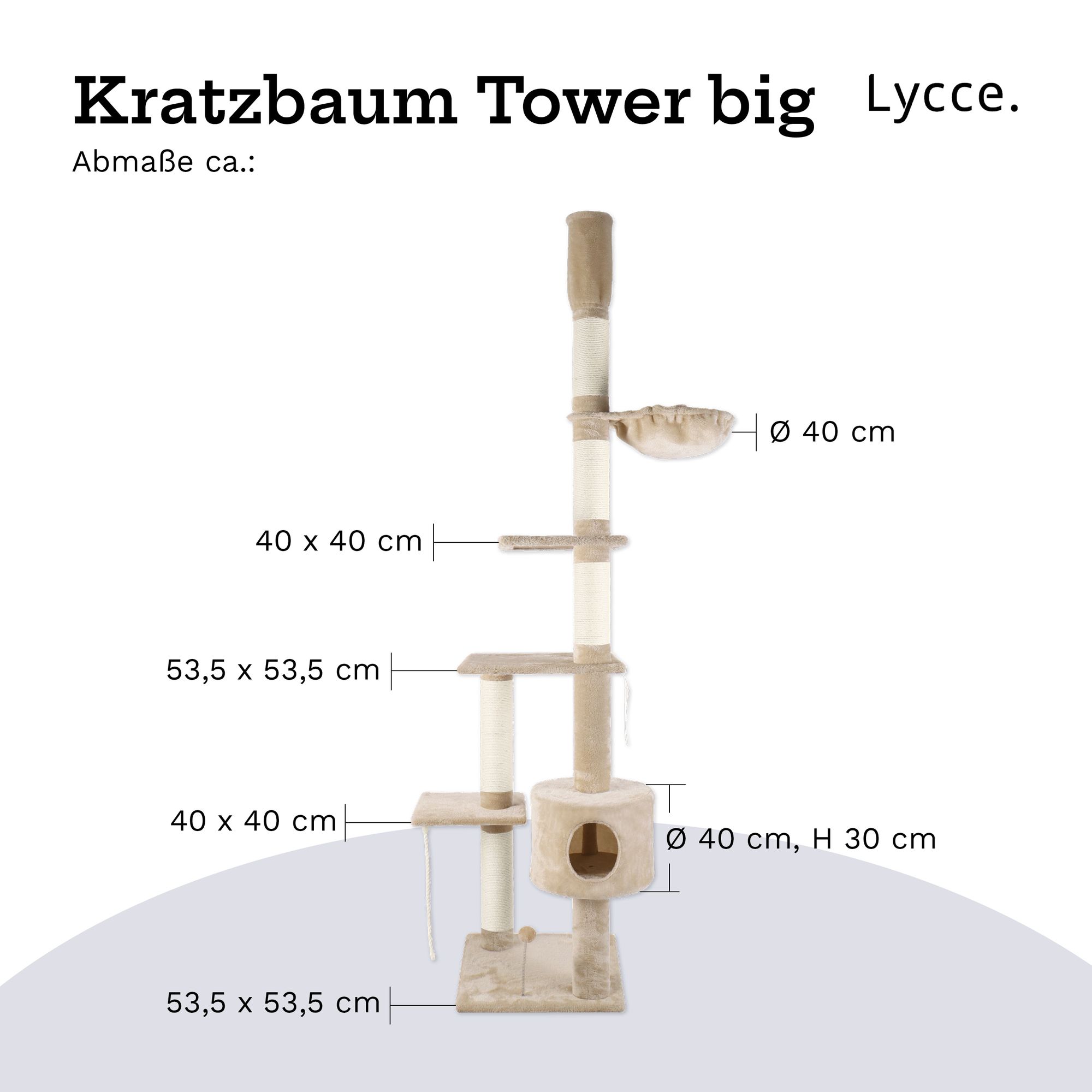 Lycce Katzenbaum TOWER Kratzbaum deckenhoch Sisal Plüsch230-260 cm