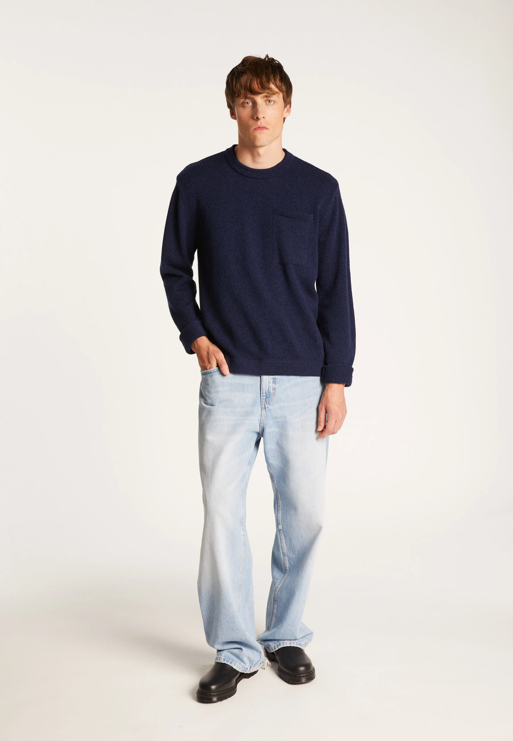 TYLANAH24 - Pull col rond en laine et cachemire | Bleu