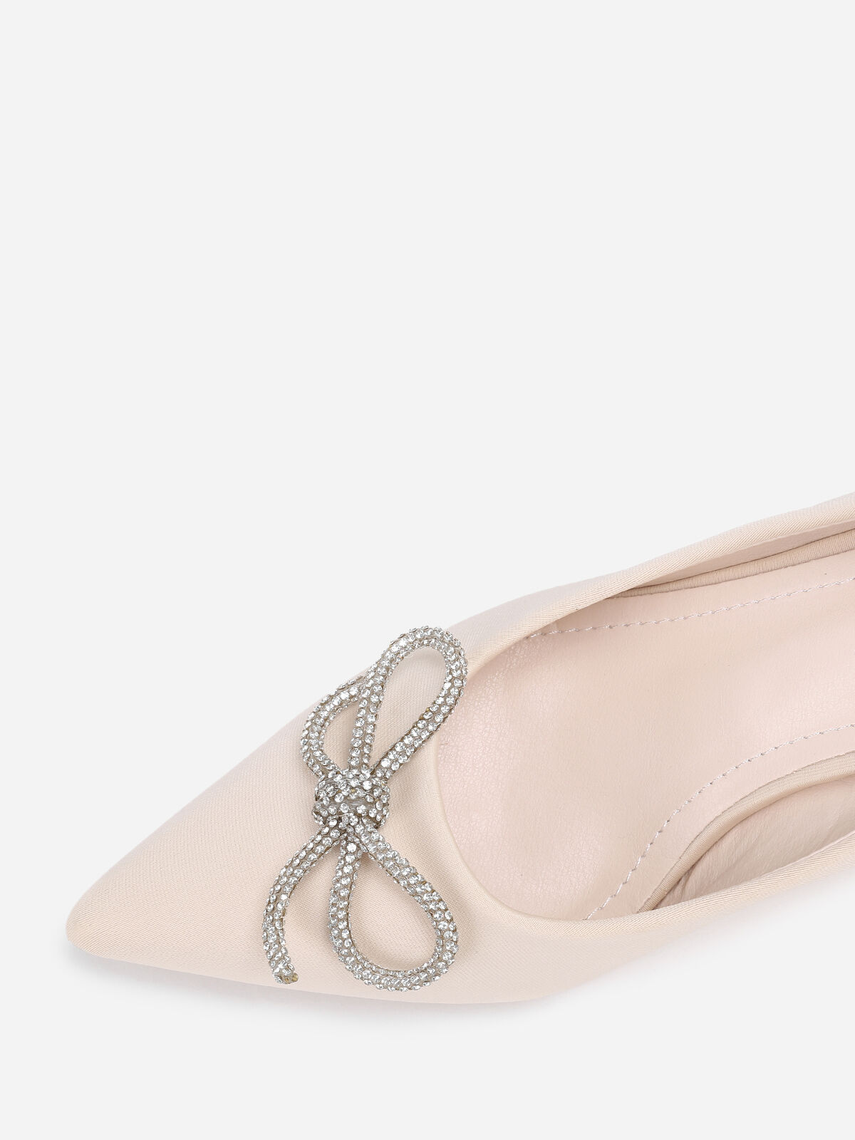 Escarpins pointus avec nœud en strass- Beige