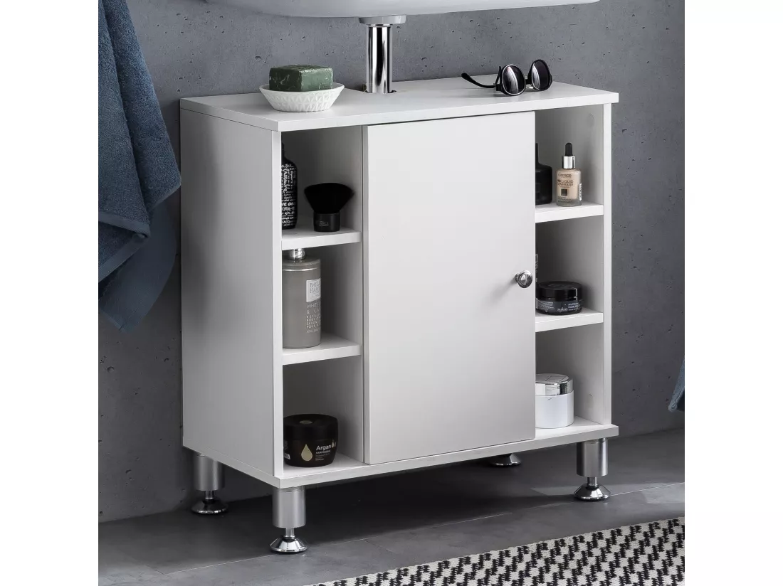 Meuble sous Lavabo 60x64x32 cm Armoire Salle de Bain Blanc Meuble Vasque