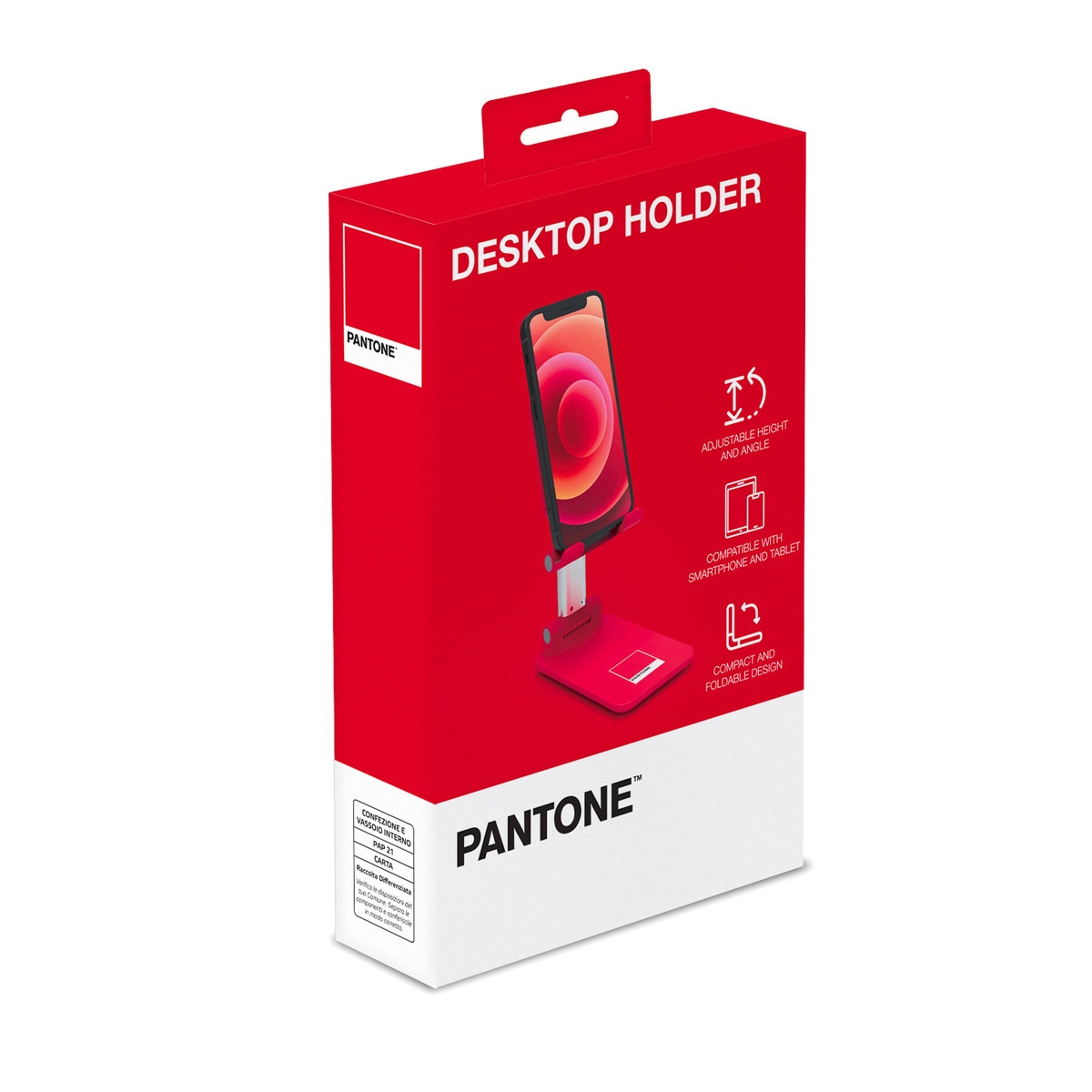 PANTONE Desktop Halterung Mobilgeraete rot | Universeller und rutschfester Halterungskopf |für Smartphones und Tablets bis zu 12'' | Robuster Sockel und stabiler Ständer