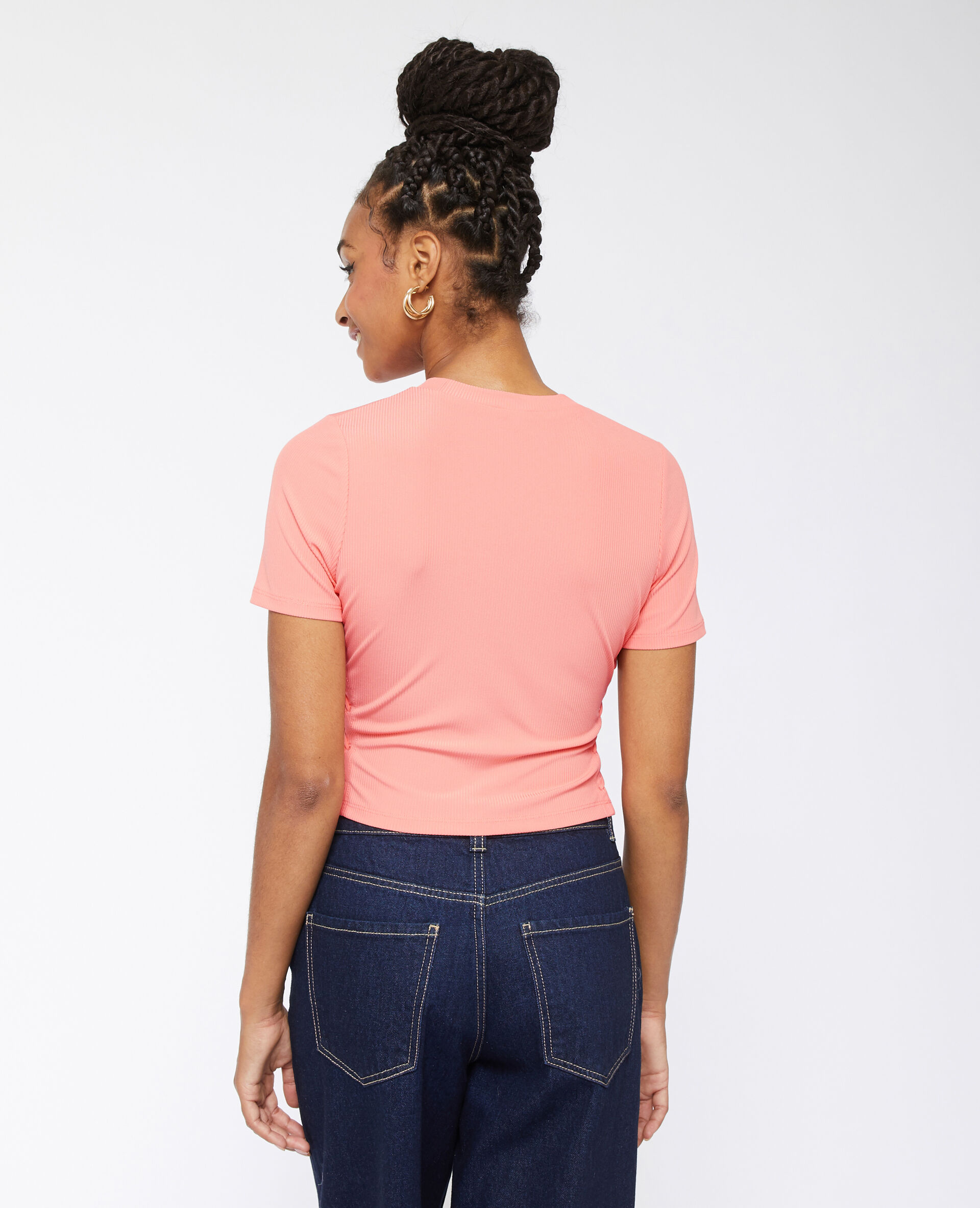 Top en maille côtelée avec découpes et lacets - Rose