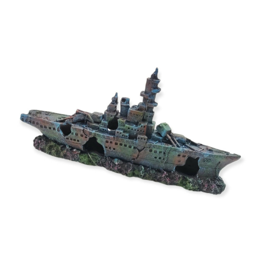 Bateau gris épave 23 x 4 x 11cm, ropa, décoration aquarium.