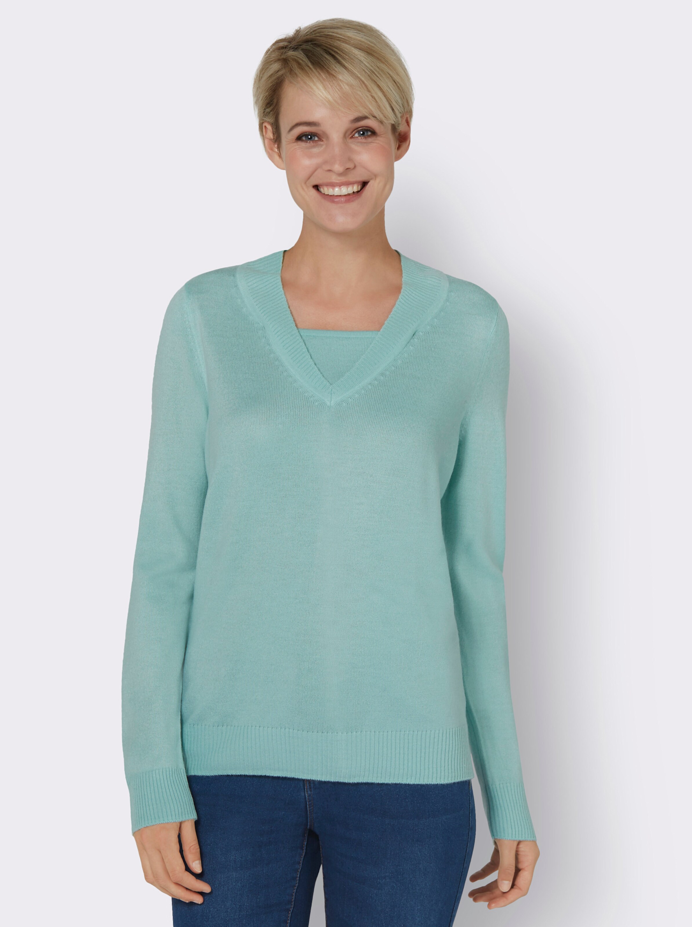 2-in-1-Pullover mit V-Ausschnitt, weich