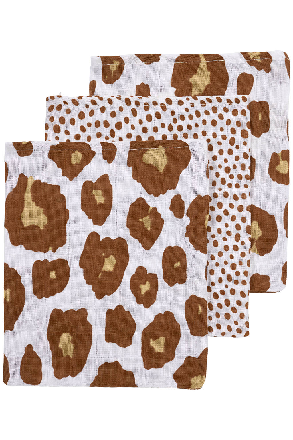 Verliefdhydrofiel baby washandje - set van 3 17x20 cm Panter-Cheetah camel