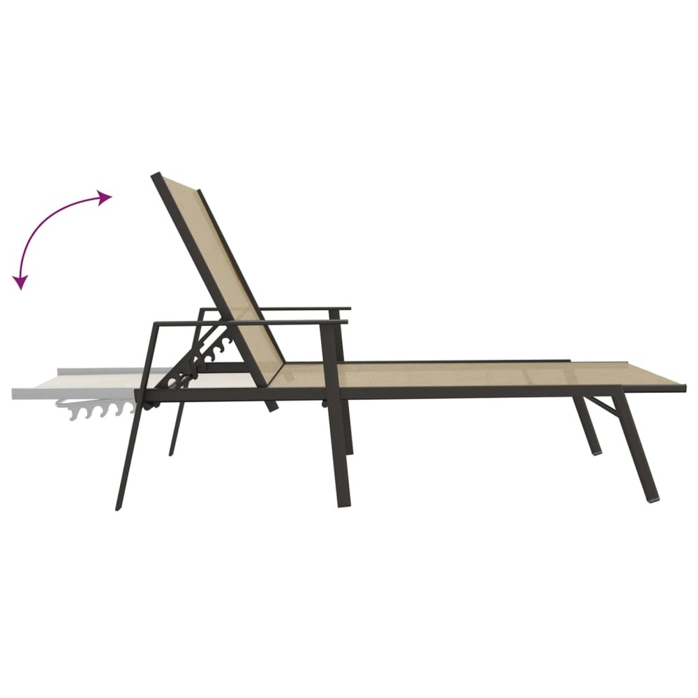 Transat chaise longue bain de soleil lit de jardin terrasse meuble d'extérieur acier et tissu textilène crème