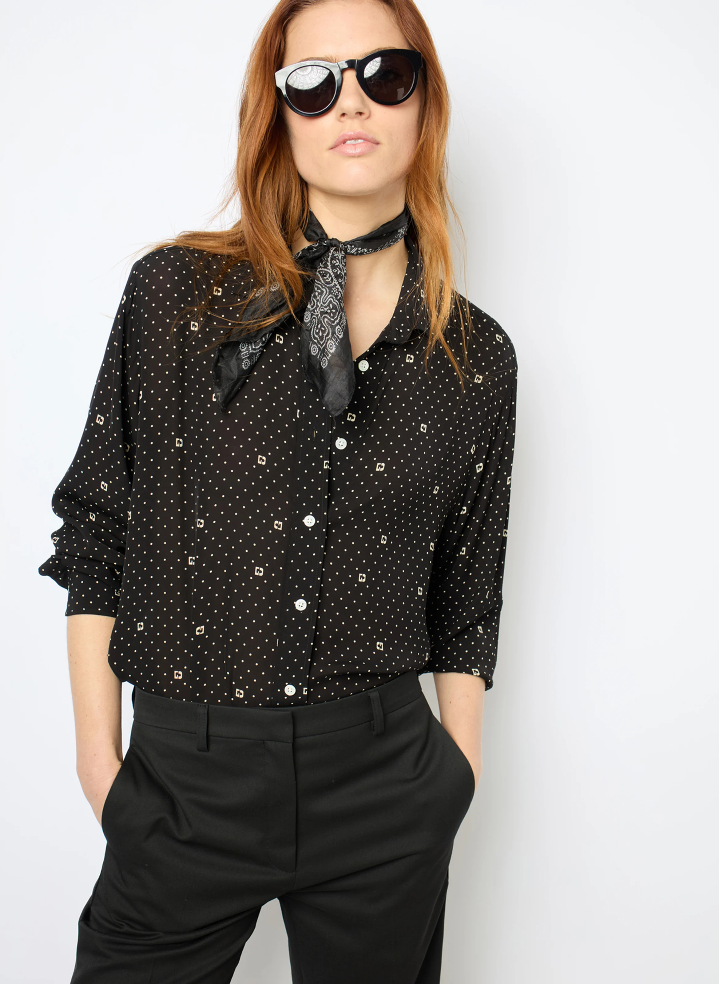 CLYDE - Chemise droit à pois et monogramme | Noir