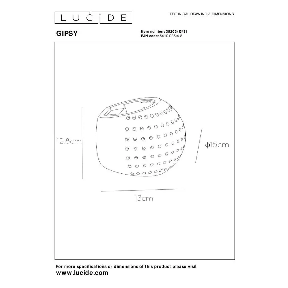 Lucide GIPSY Wandlamp - Wit