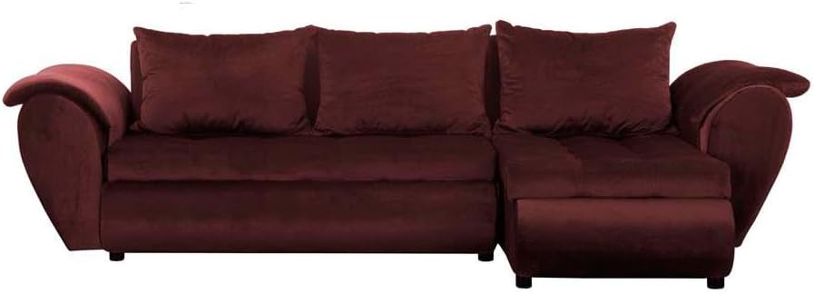 Santana Ecksofa mit Schlaffunktion und Bettkasten - Sofa mit 3 Sitzen und Robustem Überzug - Schlafcouch L-Form Universal - Modern Couch - 265x143x83 cm (Stoff Basic, Rotwein)