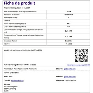 Four encastrable Asko OTP26BGH Noir