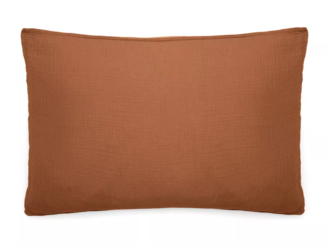 Taie d'oreiller 50x70 cm mousseline de coton MILOS marron terre cuite