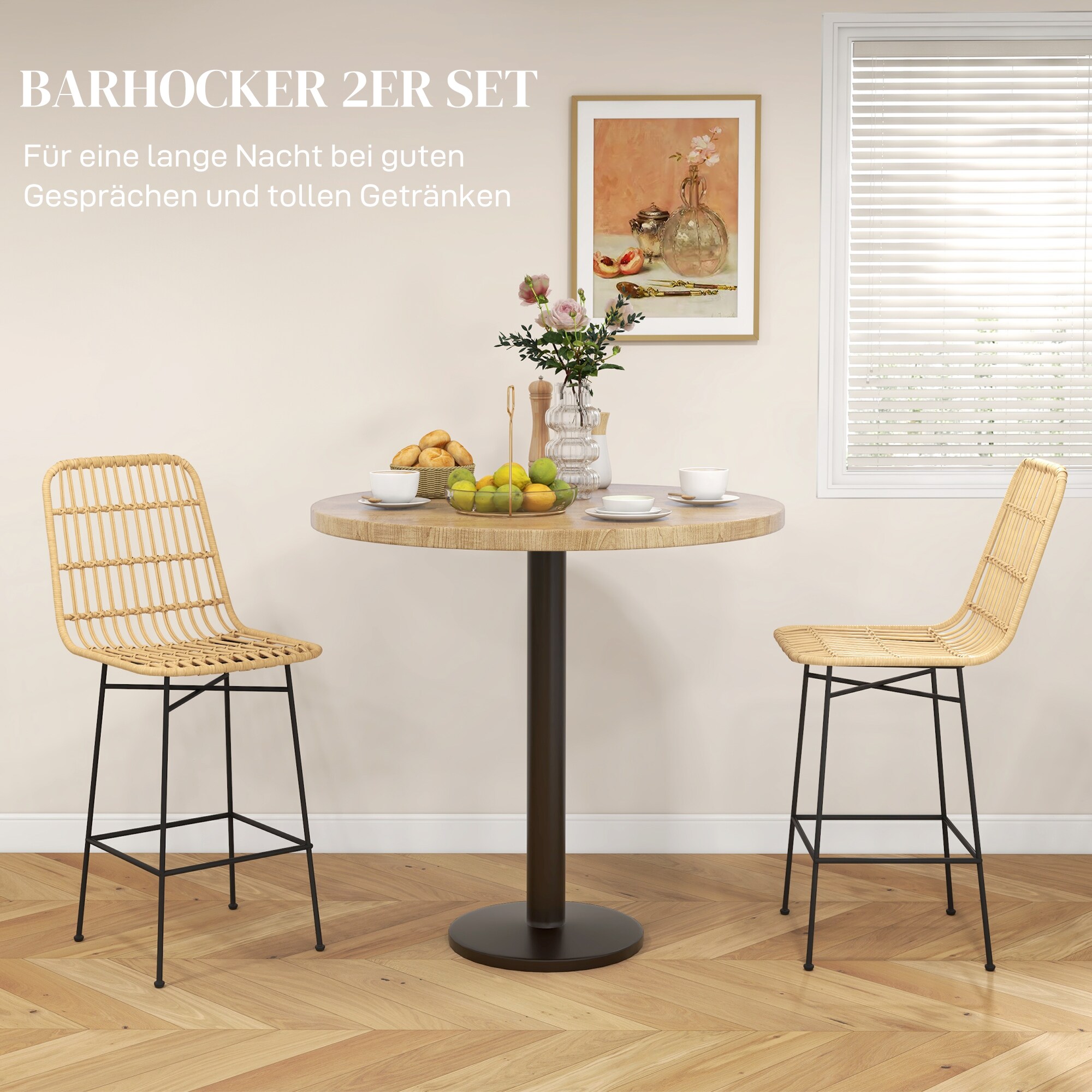 HOMCOM Barhocker mit offenem Sitzgeflecht gelb 45L x 53,5B x 105H cm