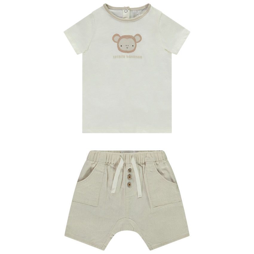 Ensemble short + t-shirt manches courtes print fantaisie pour bébé garçon - Ecru