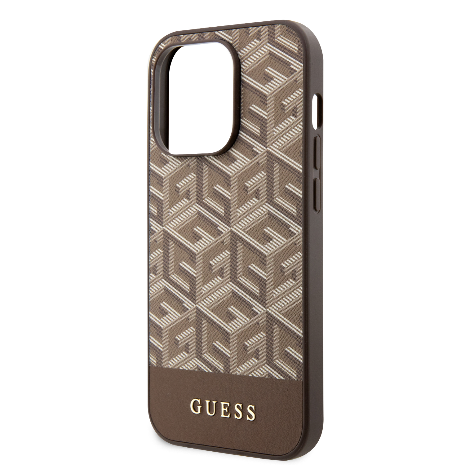 iPhone 14 Pro MagSafe Leder Hardcase Hülle GCube Stripes (GUHMP14LHGCFSEW) - Braun