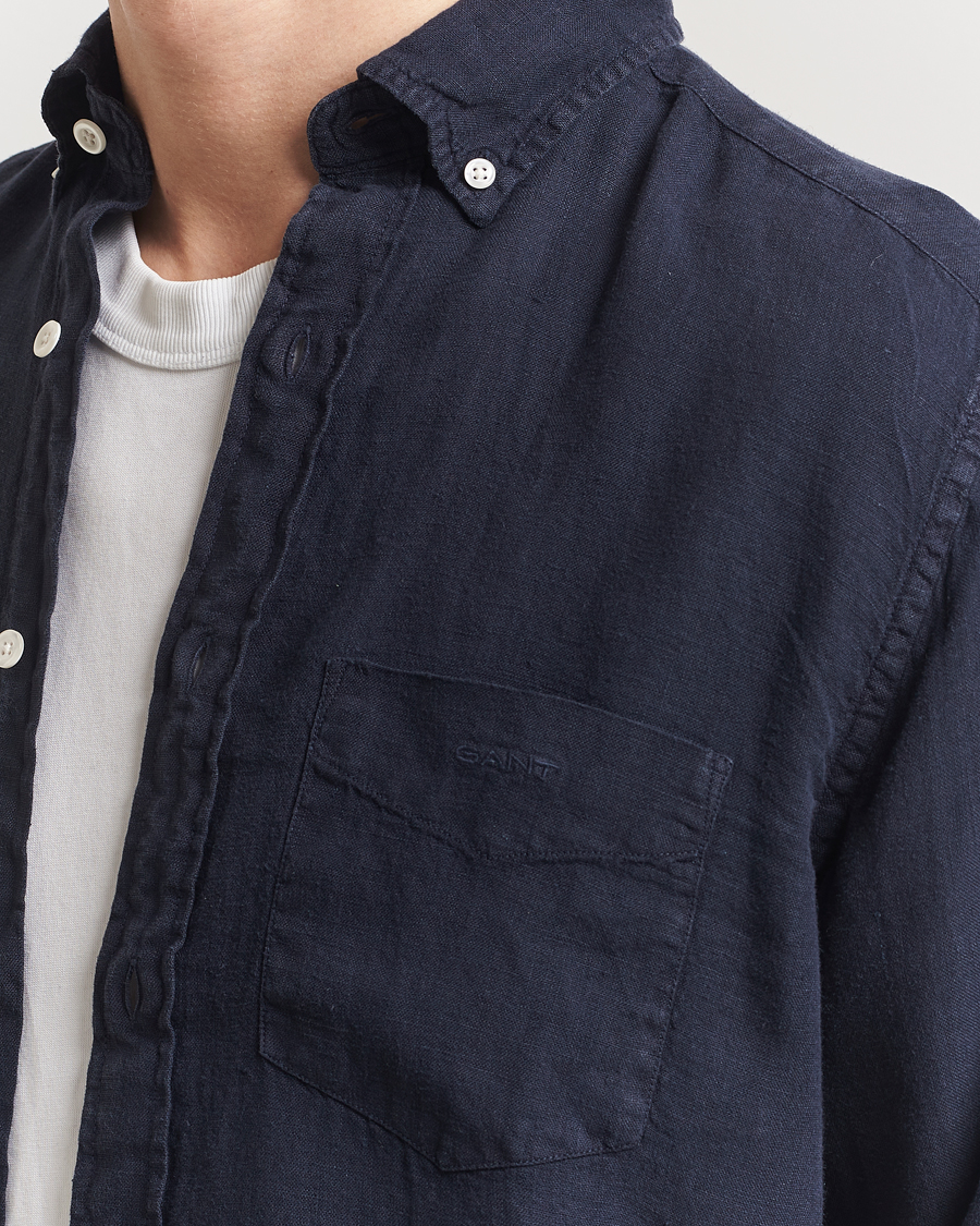 GANT Regular Fit Garment Dyed Linen Shirt Evening Blue