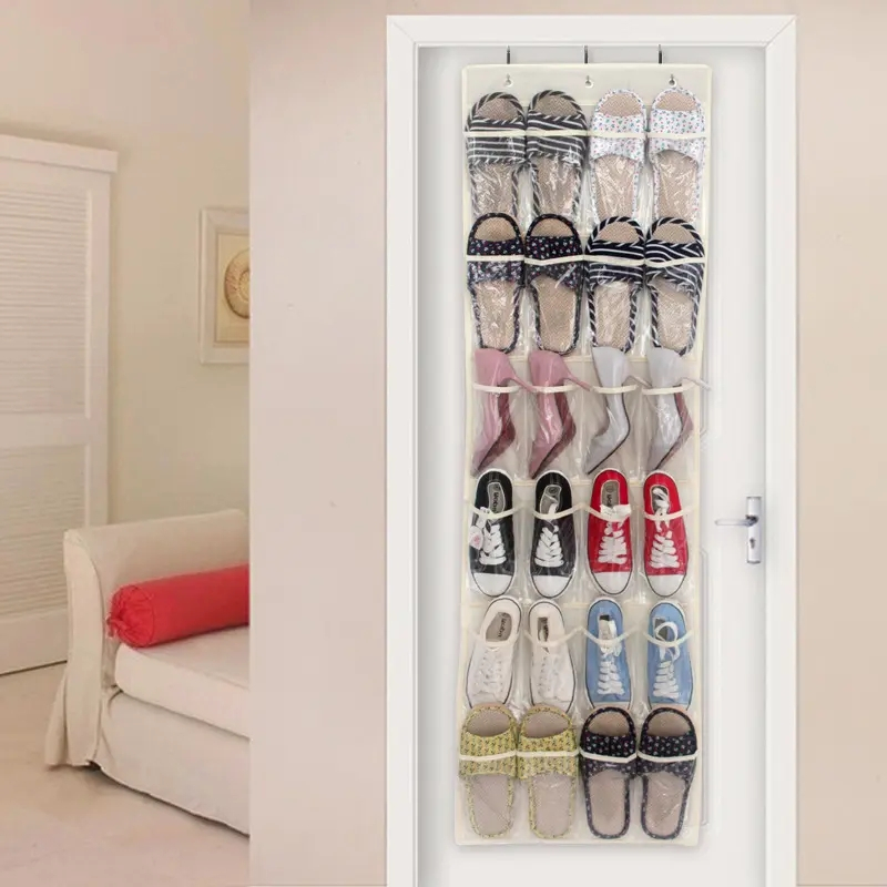 (150x45cm) 24-fach Schuh Organizer Tür Aufbewahrungsfächer zum Aufhängen - Weiss