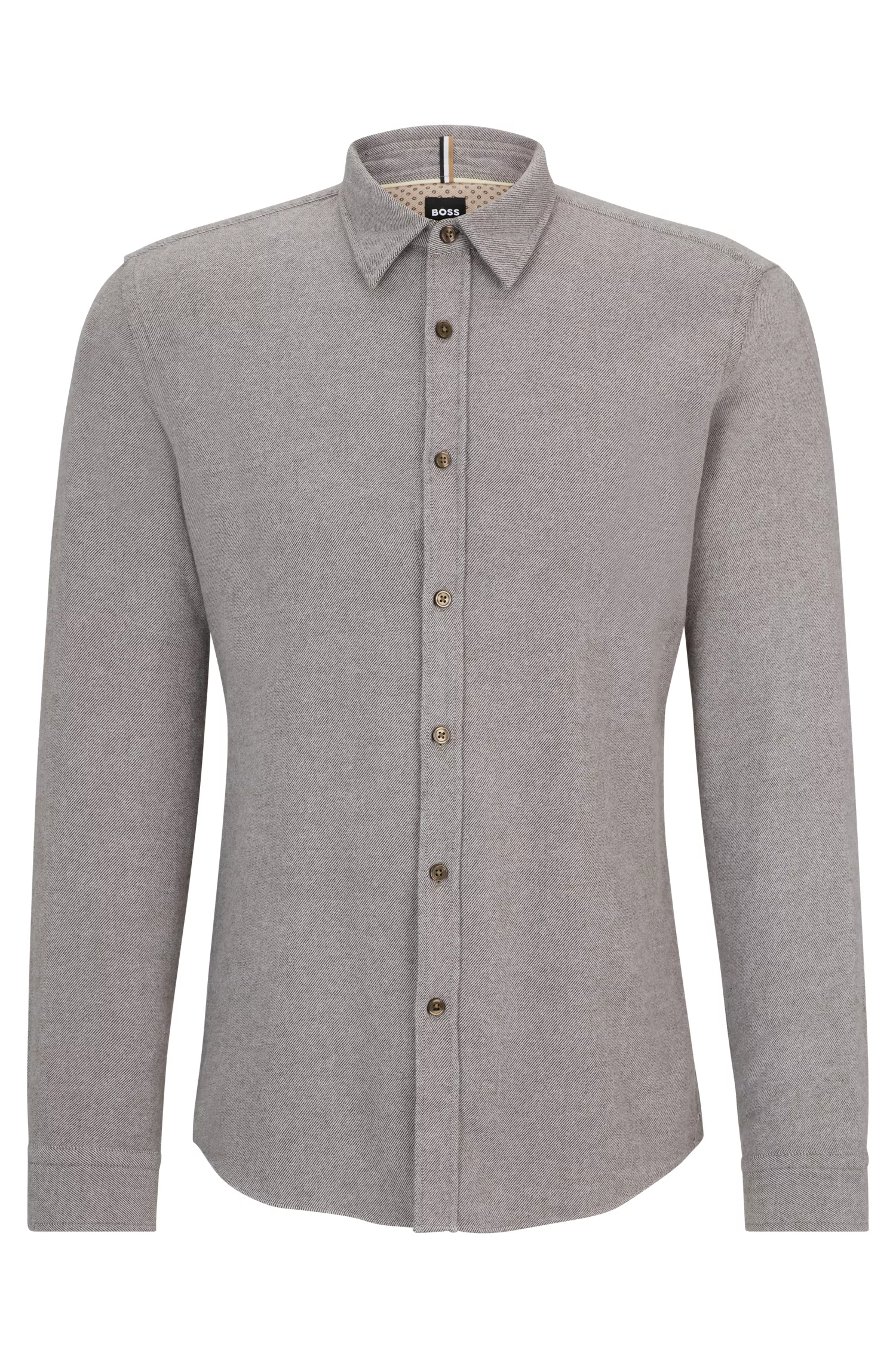 Camisa BOSS preta de corte slim em sarja de algodão lavada