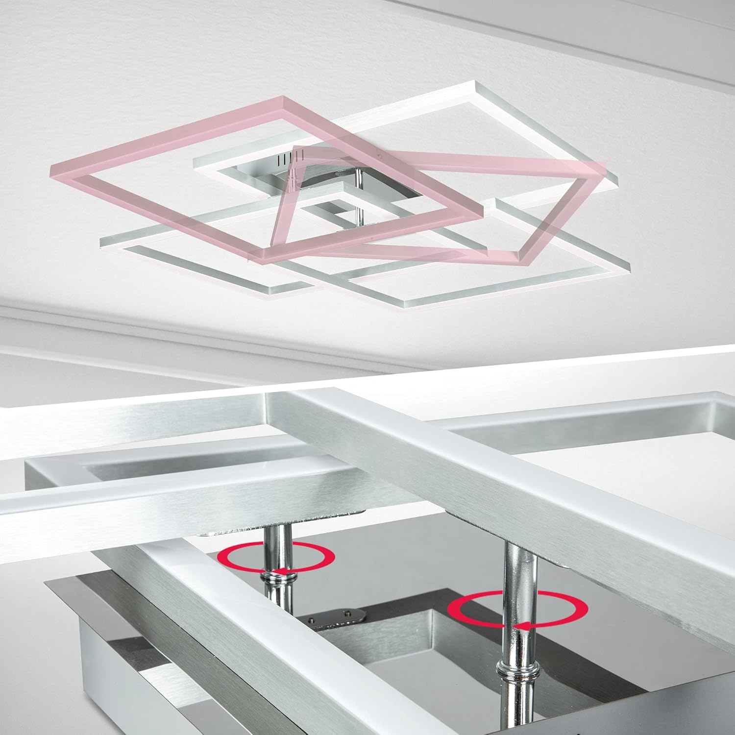 B.K.Licht - Smart Home LED Deckenlampe mit App- und Sprachsteuerung, einstellbar von warmweiß bis kaltweiß, buntes RGB Licht, Lampe, LED Deckenleuchte, Wohnzimmerlampe, 69,5x69,5x11,7 cm, Chrom-Alu