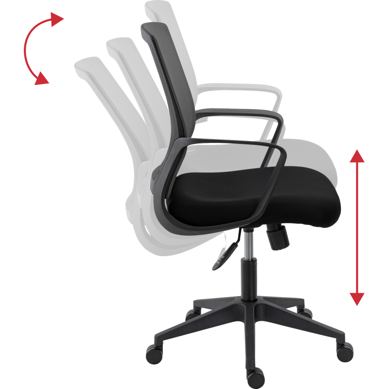 Chaise de bureau Reece tissu et maille Noir - dossier bas - accoudoirs - mécanisme Basculant centré - pieds noir