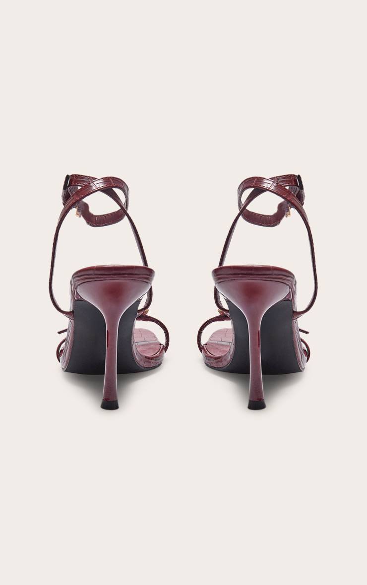 Rouge Bordeaux Sandales À Talons Aiguilles Hauts En Synthétiquecuir À Bout Carré Et Double Boucle