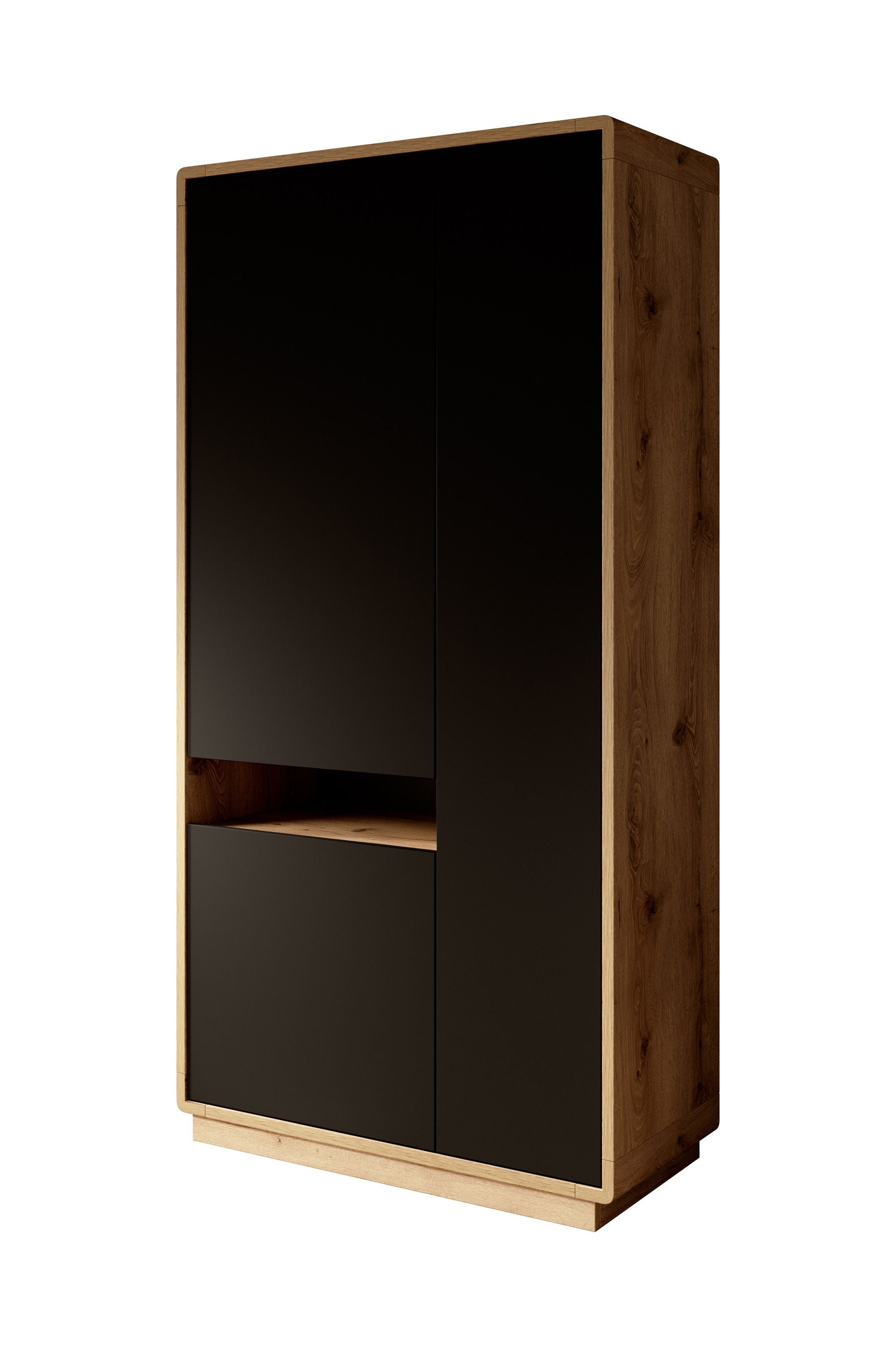 Acuna - Vitrinekast - Zwart/eiken - 92x40x181 cm