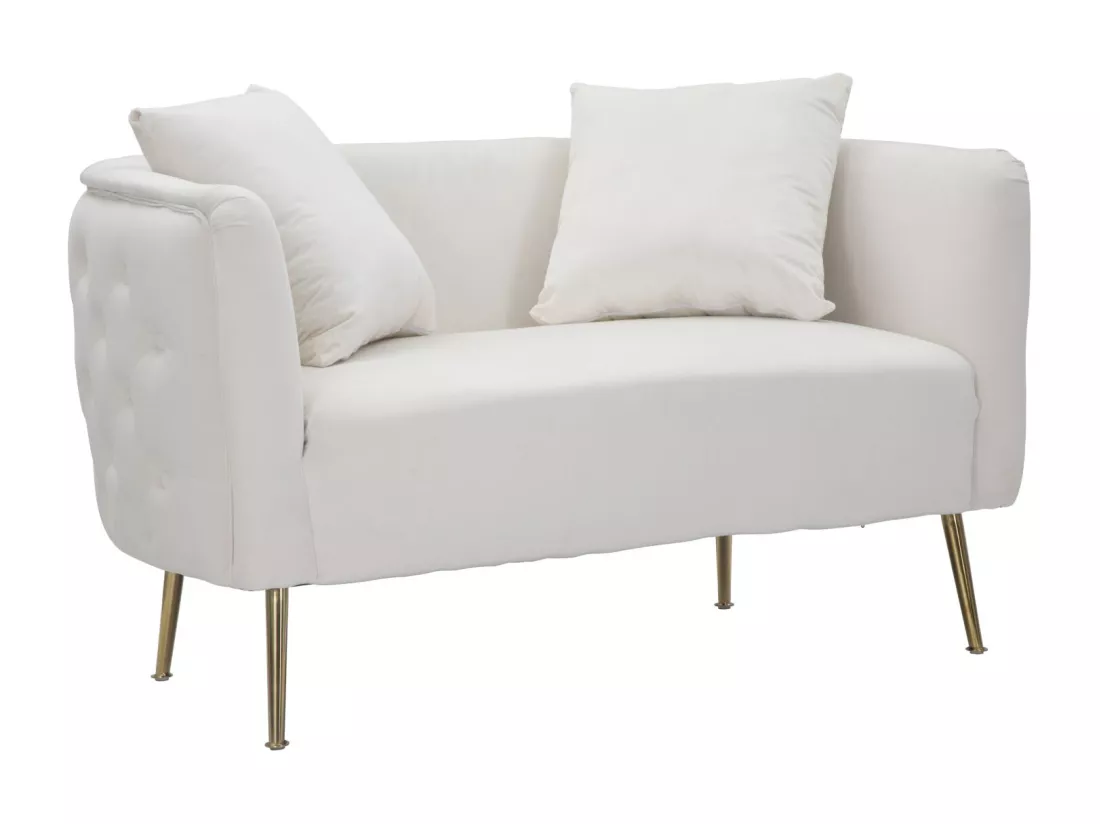 Canapé en tissu beige avec jambes dorées cm 127x74x71