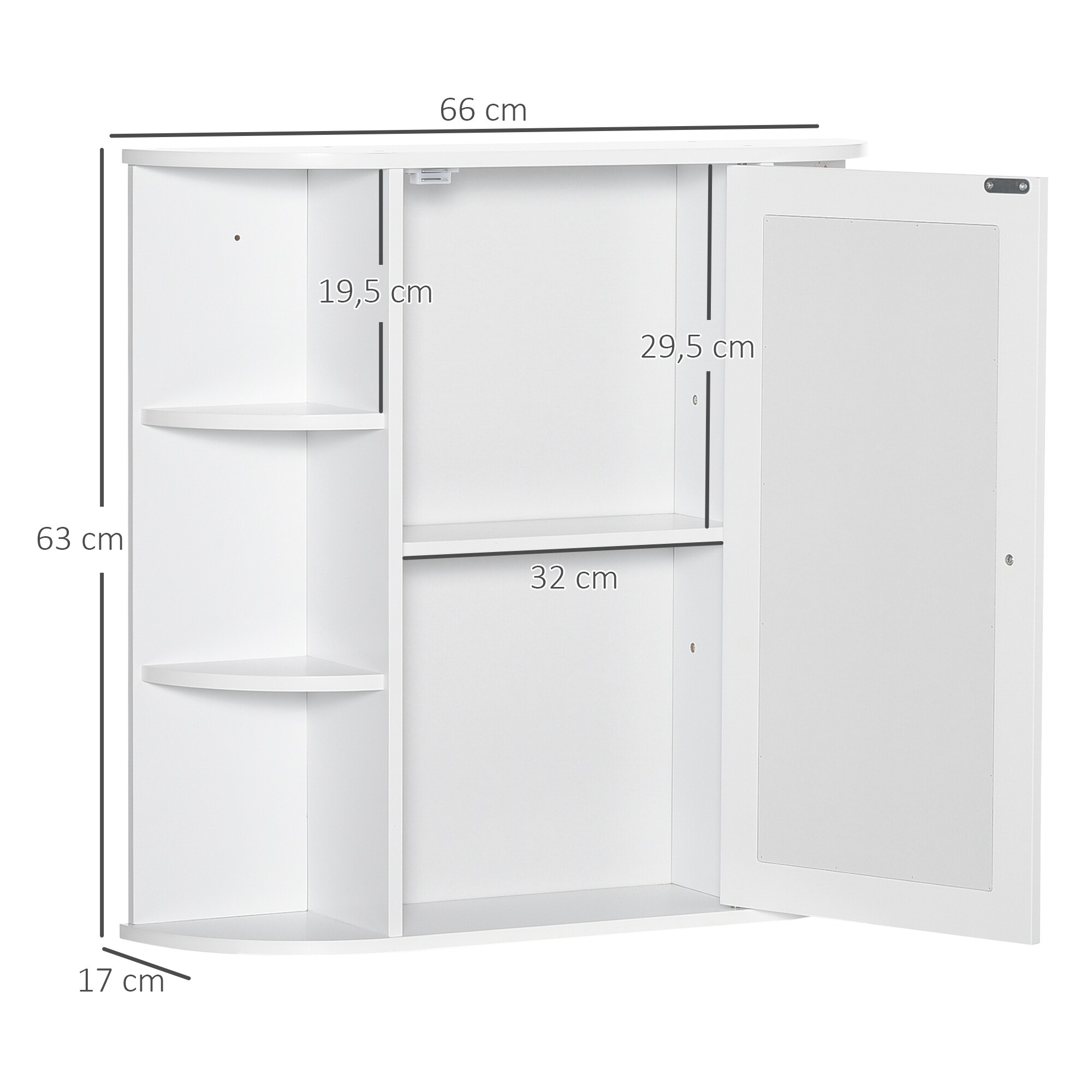 HOMCOM Badezimmerschrank mit Spiegel weiß 66L x 17B x 63Hcm