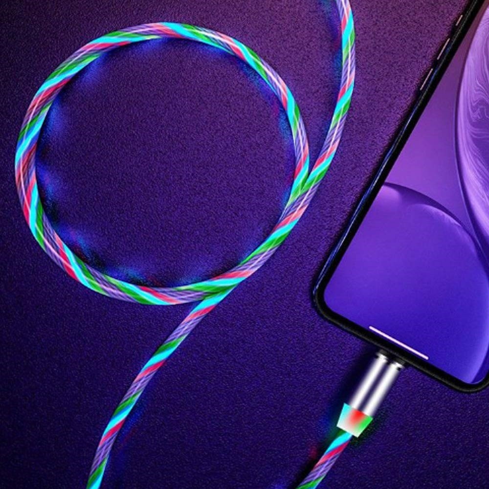 Magnetisches (1m / 2A) USB C Ladekabel LED Leuchtendes Datenkabel - Bunt / Transparent