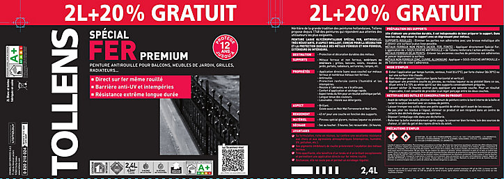 Peinture extérieure et intérieure fer noir satin Tollens 2L + 20% gratuit